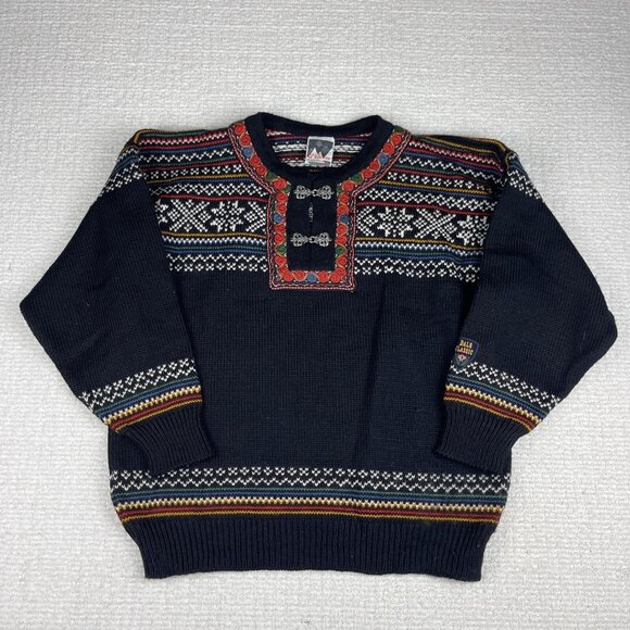 Dale Of Norway Vintage Womans Sweater S Pure 100% Wool Black & Floral pattern - Picture 1 of 16